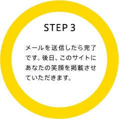 STEP3 メールを送信したら完了です。後日、このサイトにあなたの笑顔を掲載させていただきます。